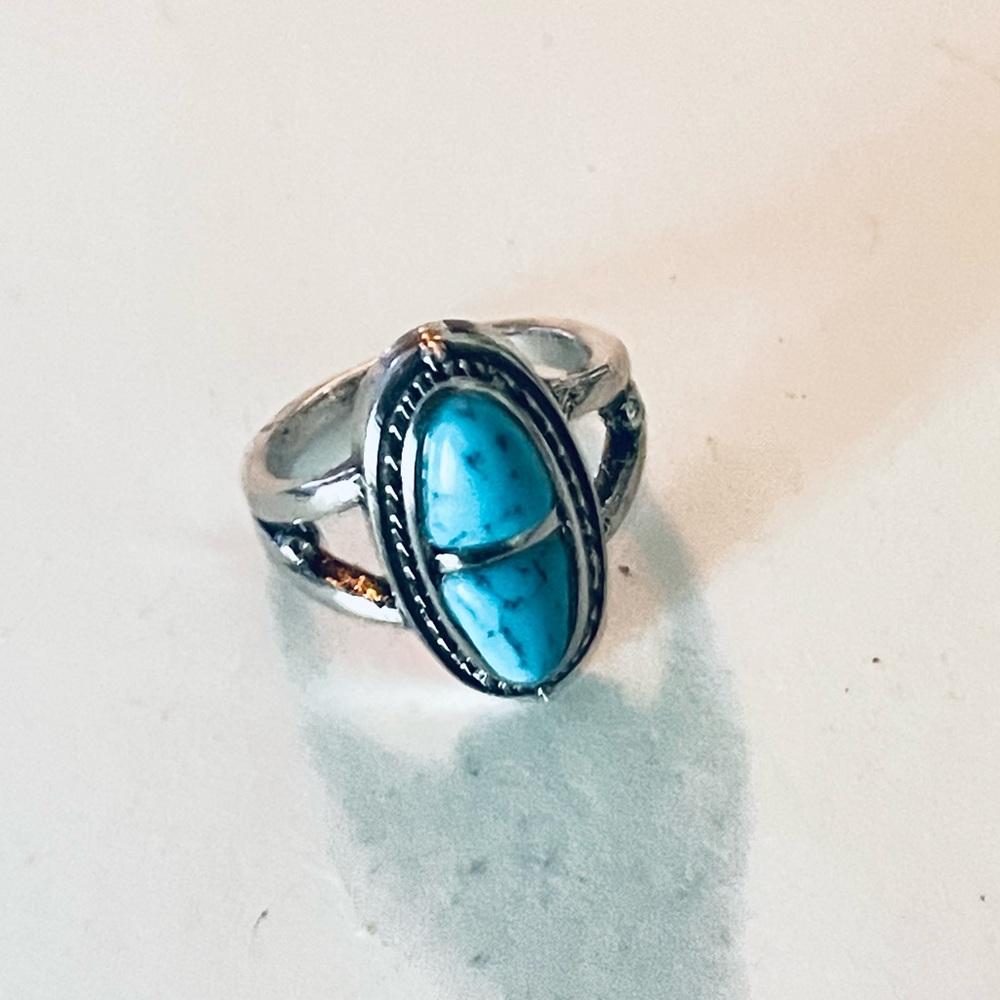 New Natural Blue Turquoise Navajo Genuine Silver Handmade OOAK Ring - Picture 6 of 16
